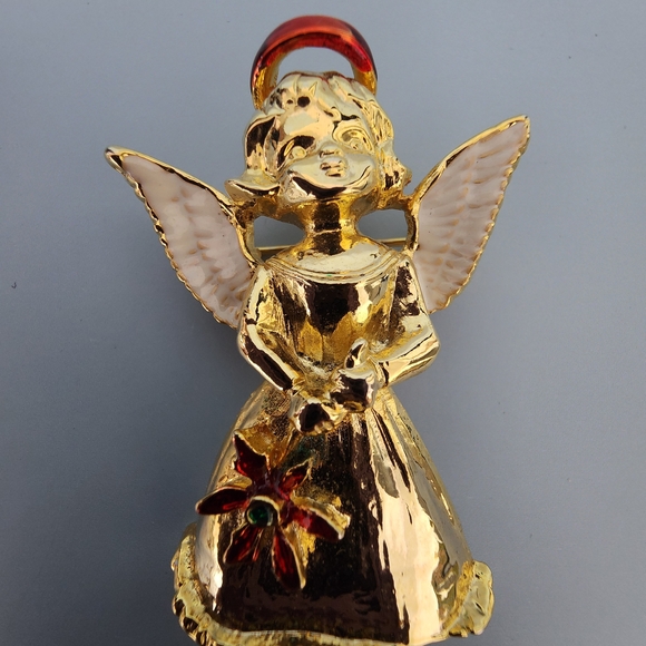 Jewelry - Gold Tone Angel Figurine with Red Accents